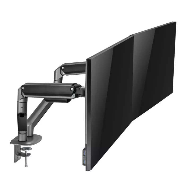 Soporte de doble monitor ajustable montado en escritorio GEMBIRD, Gris Espacial