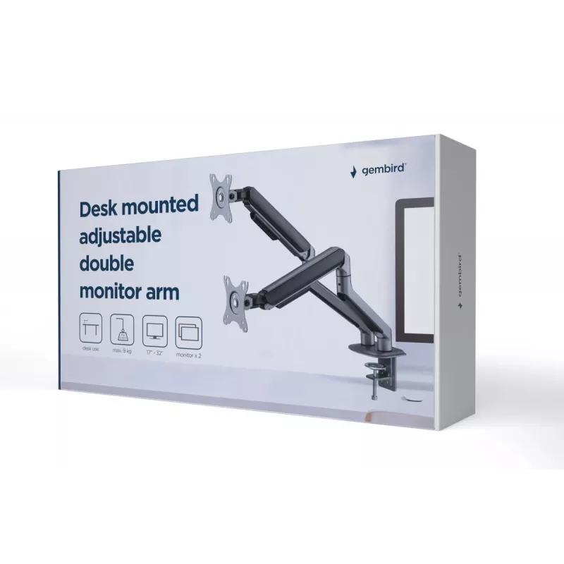 Soporte de doble monitor ajustable montado en escritorio GEMBIRD, Gris Espacial