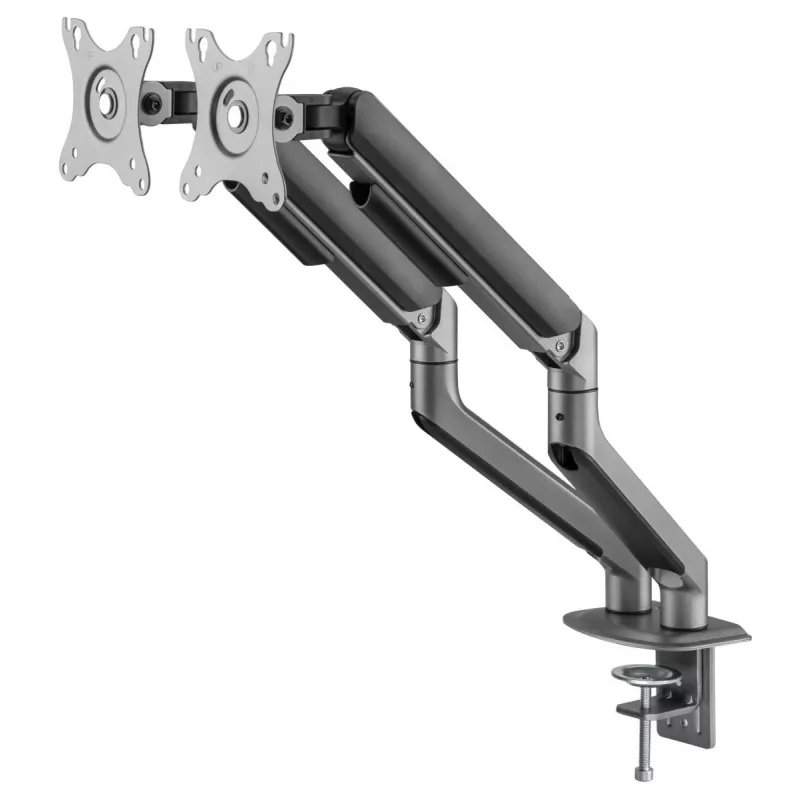 Soporte de doble monitor ajustable montado en escritorio GEMBIRD, Gris Espacial