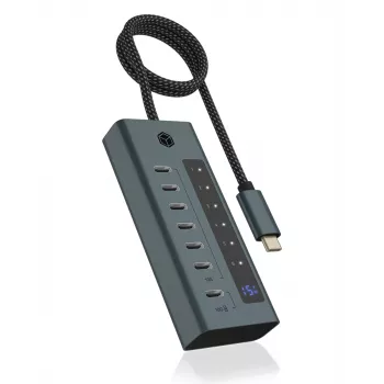 ICY BOX IB-HUB1457-C31 USB 3.2 Gen 1 (3.1 Gen 1) Type-C 10000 Mbit/s Azul, Gris