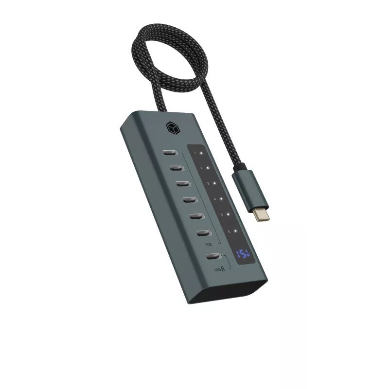 ICY BOX IB-HUB1457-C31 USB 3.2 Gen 1 (3.1 Gen 1) Type-C 10000 Mbit/s Azul, Gris
