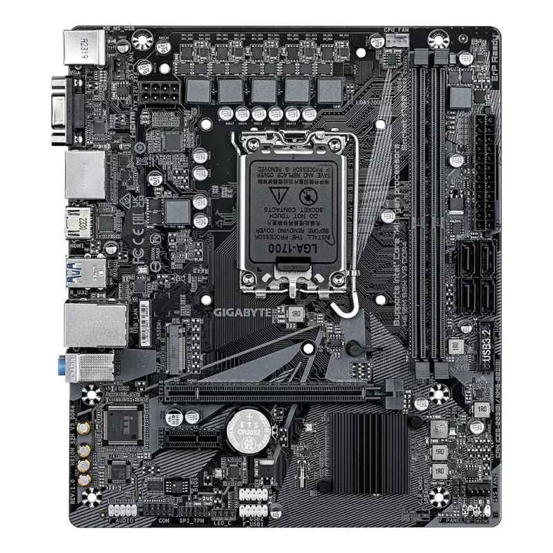 Placa base GIGABYTE H610M S2H V3 DDR4 - Compatible con CPUs Intel Core de 14.ª gen., VRM híbrido digital 4+1+1, hasta 3200 MHz DDR4, 1x PCIe 3.0 M.2, GbE LAN, USB 3.2 Gen 1