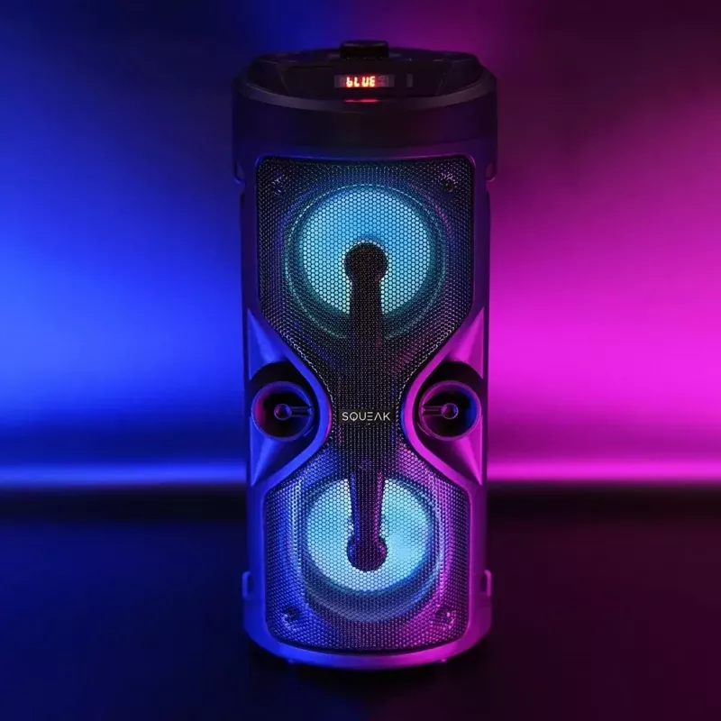 Altavoz estéreo portátil SQUEAK SQ1004 Harmony BT 5.0, 40W RMS, Bluetooth 5.0, FM, LED, batería de 8 h, Negro