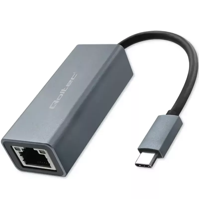 Qoltec 50352 Tarjeta de interfaz RJ-45 USB Type-C hembra Gris