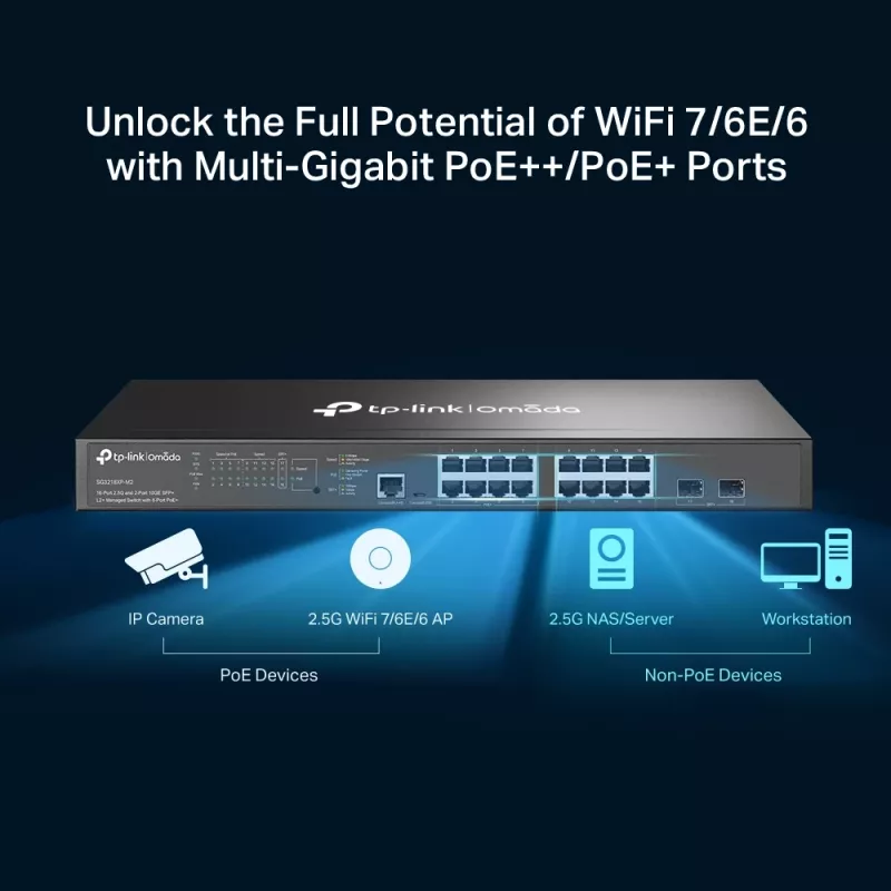 TP-Link Omada Switch gestionado L2+ de 16 puertos 2.5G y 2 puertos 10GE SFP+ con 8 puertos PoE+