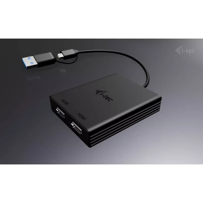 i-tec adaptador de vídeo USB-A/USB-C Dual 4K/60 Hz DisplayPort, 0,27 m, USB Type-A/USB Type-C, 2 x DisplayPort, conector macho, conector hembra, 3840 x 2160 píxeles