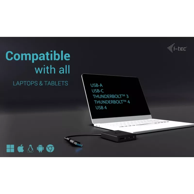 i-tec adaptador de vídeo USB-A/USB-C Dual 4K/60 Hz DisplayPort, 0,27 m, USB Type-A/USB Type-C, 2 x DisplayPort, conector macho, conector hembra, 3840 x 2160 píxeles