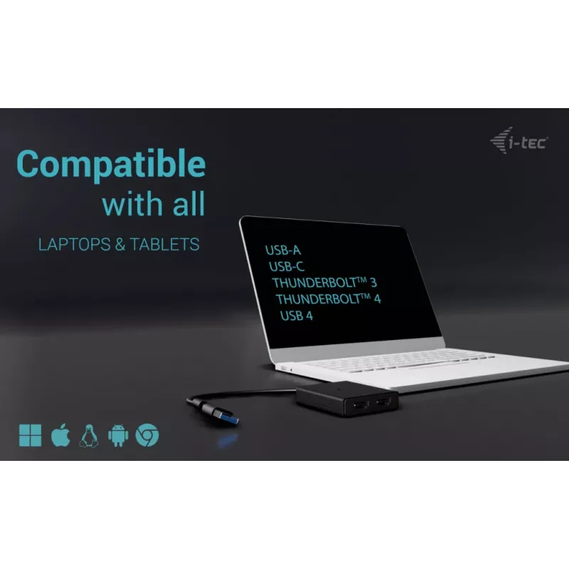 Adaptador de vídeo i-tec CADUAL4KHDMI USB-A/USB-C Dual 4K/60 Hz HDMI, 2x HDMI hembra, 0,27 m, 3840 x 2160, negro