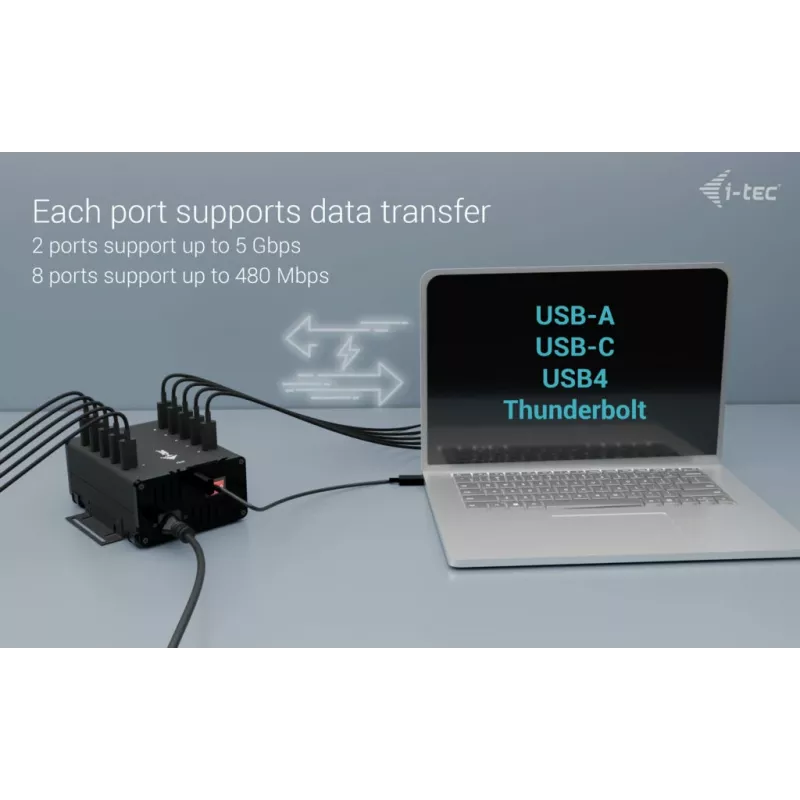 i-tec HUB de carga + datos de metal USB-C/USB-A, 15 W por puerto, 10x USB-C