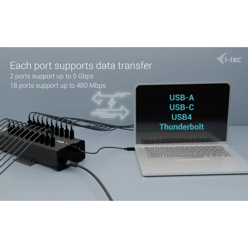 i-tec USB-C/USB-A Metal Charging + data HUB, 15W por conexión, 20x USB-C
