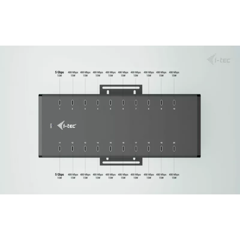 i-tec USB-C/USB-A Metal Charging + data HUB, 15W por conexión, 20x USB-C