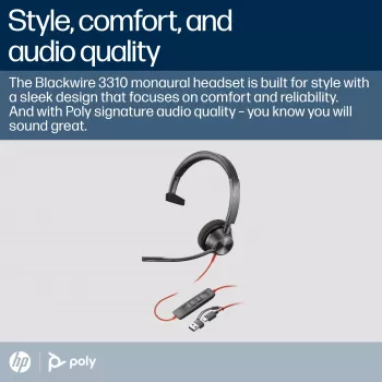 HP Poly Blackwire 3310 auricular USB-C monoaural certificado para Microsoft Teams + adaptador USB-C/A