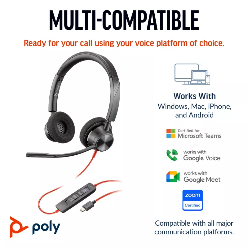 HP Poly Blackwire 3320 auricular USB-C estéreo + adaptador USB-C/A