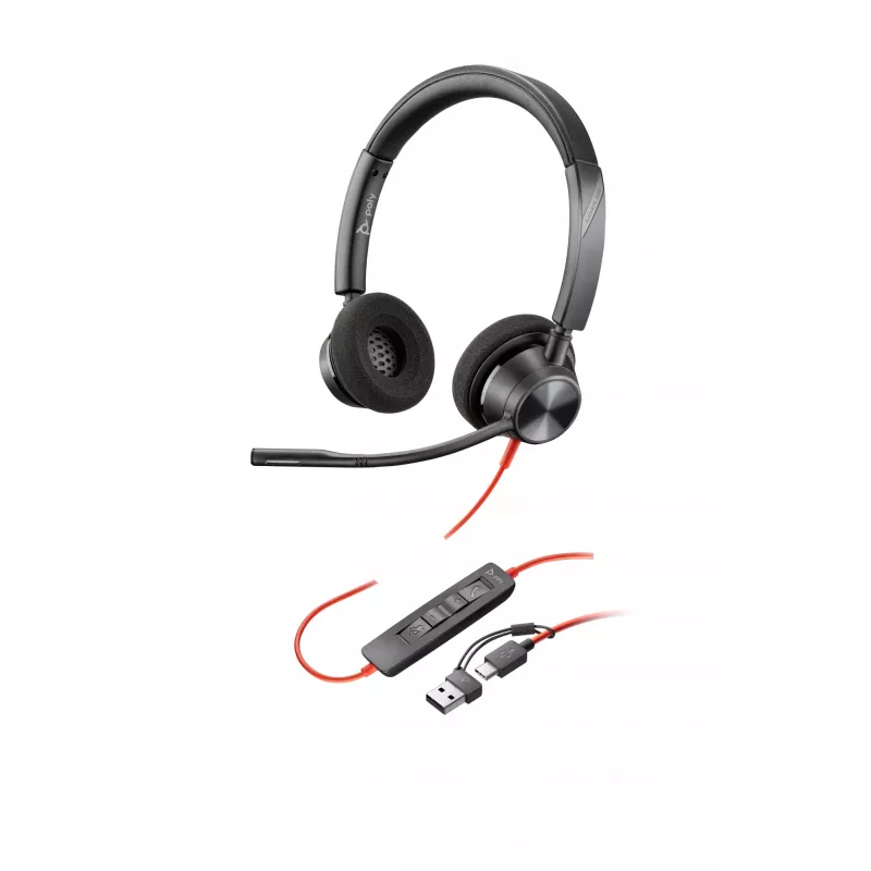 HP Poly Blackwire 3320 auricular USB-C estéreo + adaptador USB-C/A