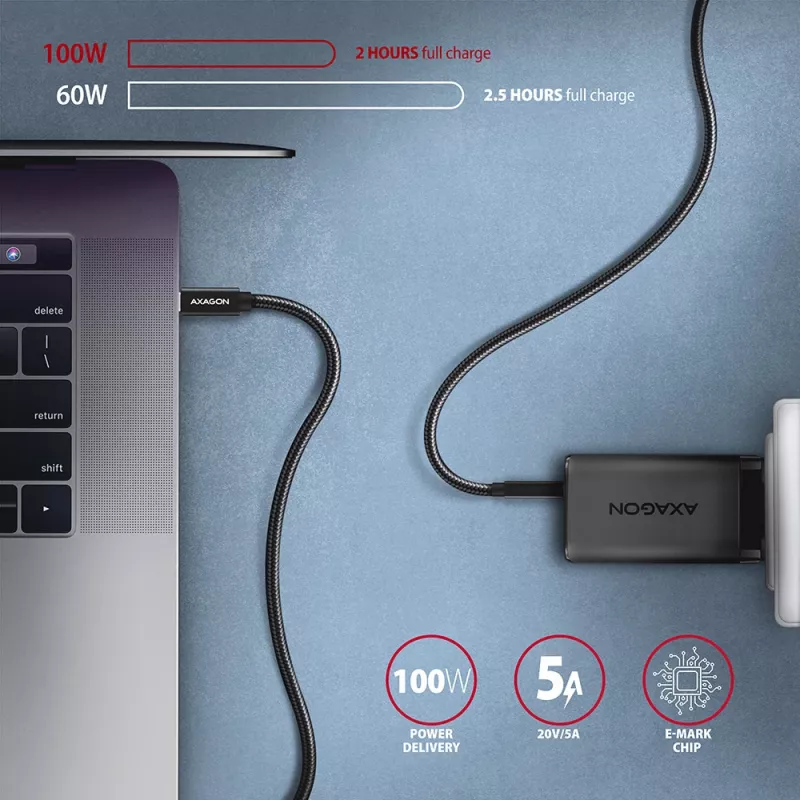Cable Axagon BUCM32-CM15AB SPEED+ USB-C <> USB 20Gbps/100W 1,5 m
