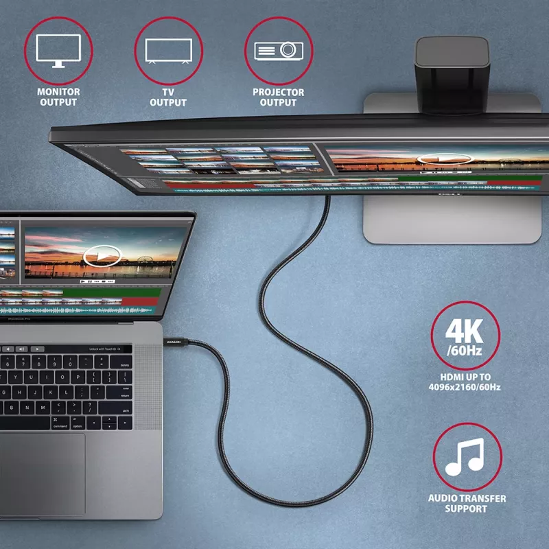 Cable Axagon BUCM32-CM15AB SPEED+ USB-C <> USB 20Gbps/100W 1,5 m