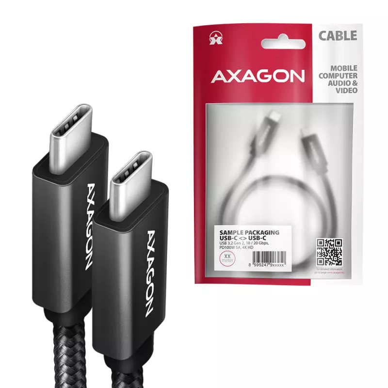 Cable Axagon BUCM32-CM15AB SPEED+ USB-C <> USB 20Gbps/100W 1,5 m