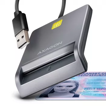 Lector de tarjetas inteligentes/ID Axagon CRE-SM3T USB-A, plano, USB 2.0, 1,3 m, Negro, 56 g