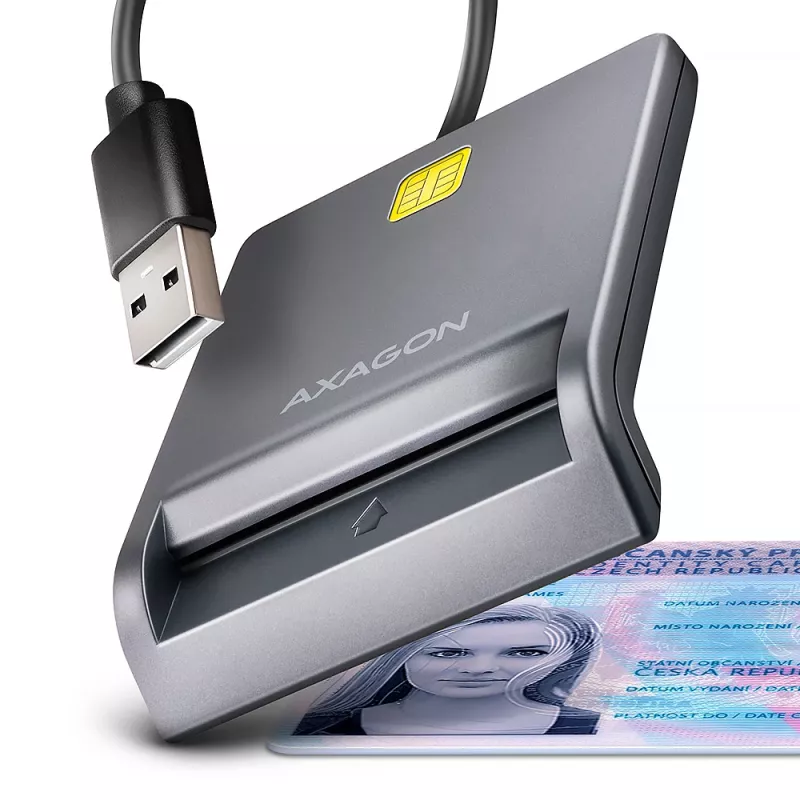 Lector de tarjetas inteligentes/ID Axagon CRE-SM3T USB-A, plano, USB 2.0, 1,3 m, Negro, 56 g