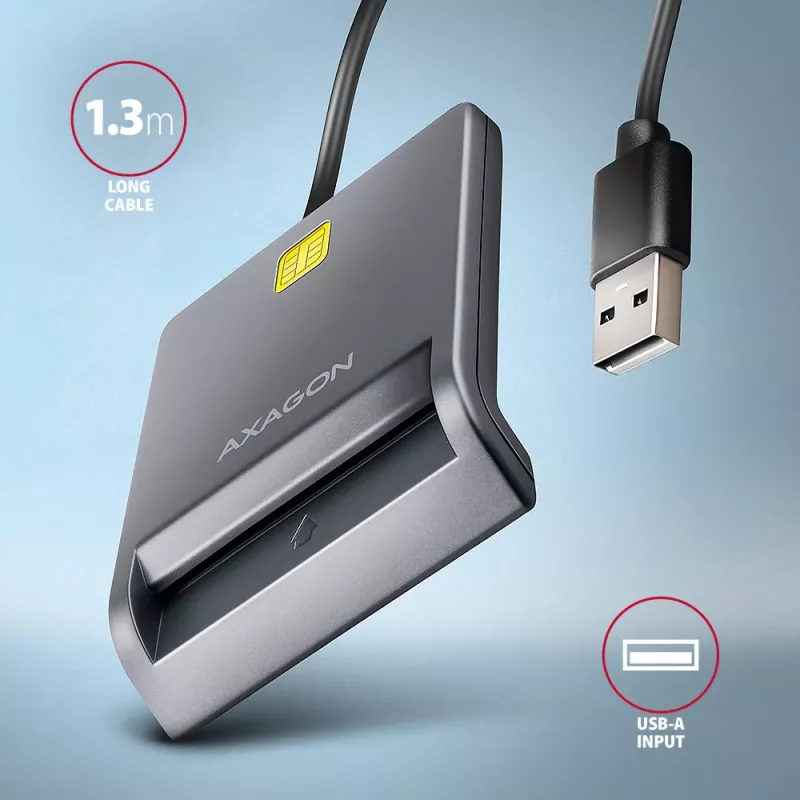 Lector de tarjetas inteligentes/ID Axagon CRE-SM3T USB-A, plano, USB 2.0, 1,3 m, Negro, 56 g