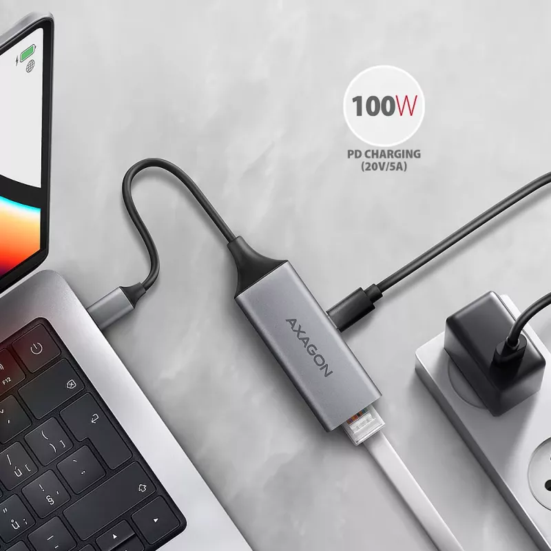 Adaptador Axagon ADE-TXPD USB-C Gigabit Ethernet con PD 100W