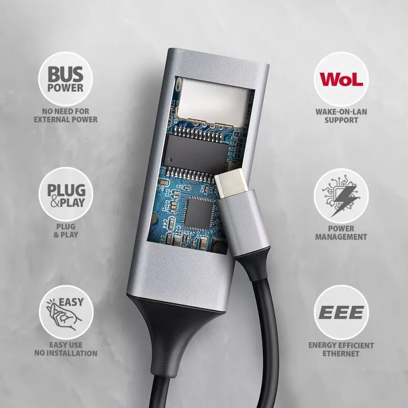 Adaptador Axagon ADE-TXPD USB-C Gigabit Ethernet con PD 100W