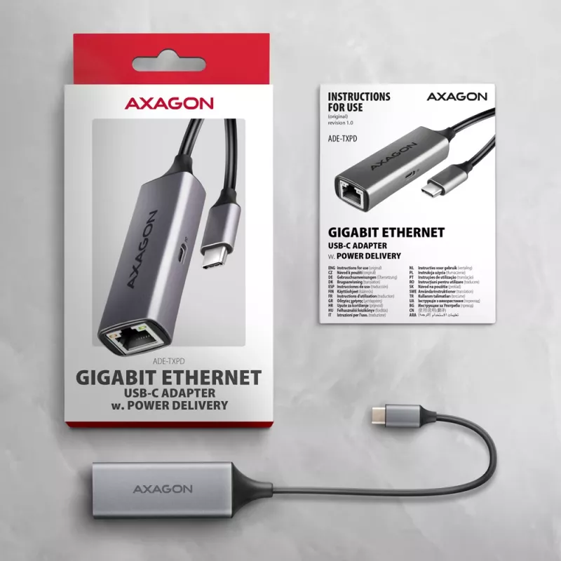 Adaptador Axagon ADE-TXPD USB-C Gigabit Ethernet con PD 100W