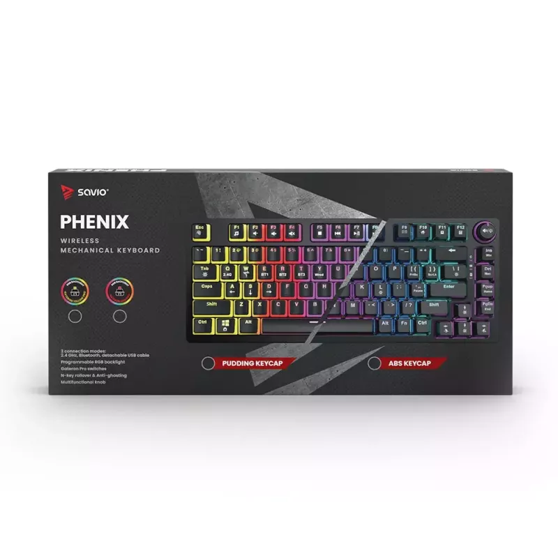 Teclado gaming Savio SAVGK-PHENIX Amarillo USB RF Wireless Bluetooth Mecánico 82 teclas RGB