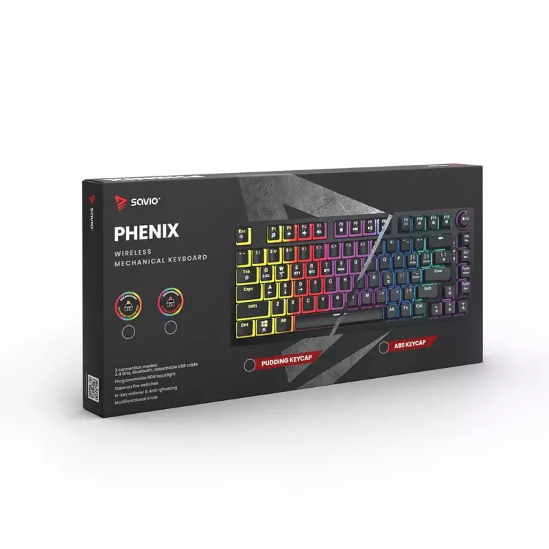 Teclado gaming Savio SAVGK-PHENIX Amarillo USB RF Wireless Bluetooth Mecánico 82 teclas RGB