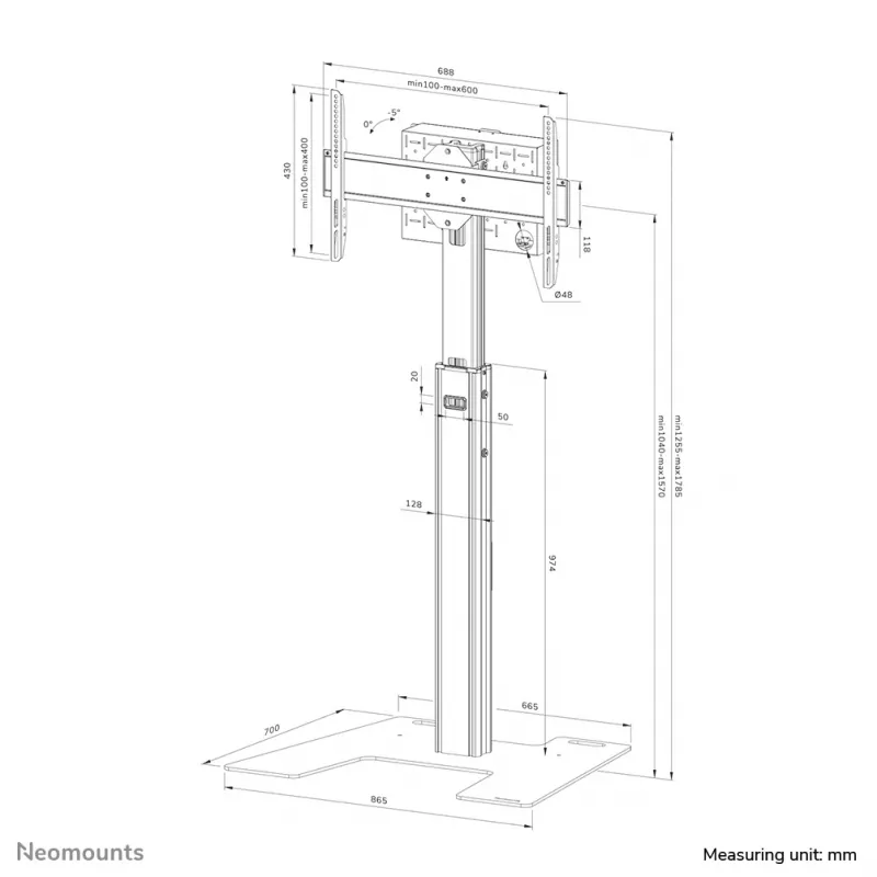 Neomounts FL45S-825BL1 Soporte de suelo para TV 37-75 inch – TÜV, 70 kg, 94 cm (37 inch), 190,5 cm (75 inch), 100 x 100 mm, 600 x 400 mm, 1040–1570 mm