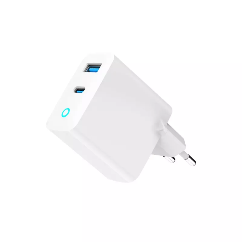 Gembird TA-UC-PDQC30L-W-01 cargador rápido USB GaN de 30 W con 2 puertos, 1x USB-C PD, 1x USB-A QC3.0, 100–240 V, LED, blanco