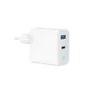 Gembird TA-UC-PDQC30L-W-01 cargador rápido USB GaN de 30 W con 2 puertos, 1x USB-C PD, 1x USB-A QC3.0, 100–240 V, LED, blanco