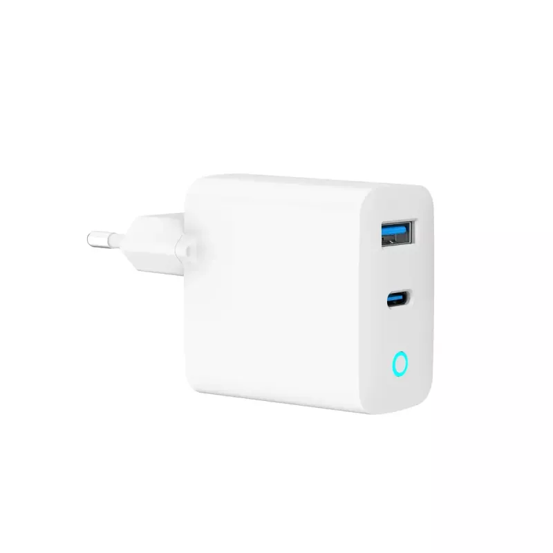 Gembird TA-UC-PDQC30L-W-01 cargador rápido USB GaN de 30 W con 2 puertos, 1x USB-C PD, 1x USB-A QC3.0, 100–240 V, LED, blanco