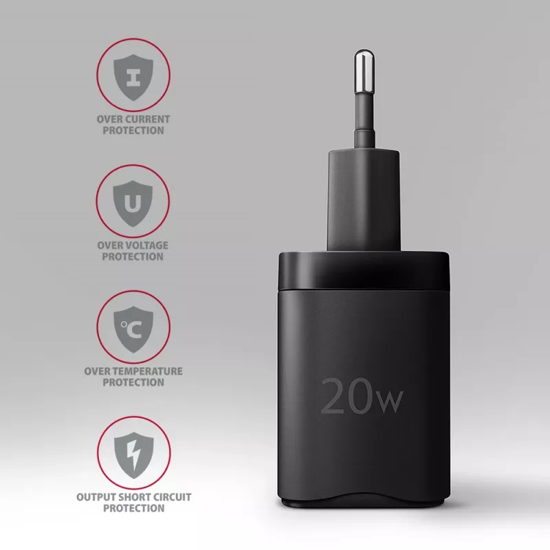 Cargador de pared Axagon ACU-PD20 1x QC3.0/AFC/FCP/PD Type-C 20W negro