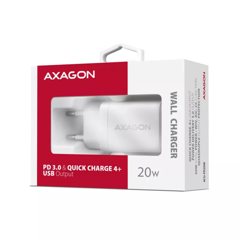 Cargador de pared Axagon ACU-PD20W 1x QC3.0/AFC/FCP/PD Type-C 20W blanco