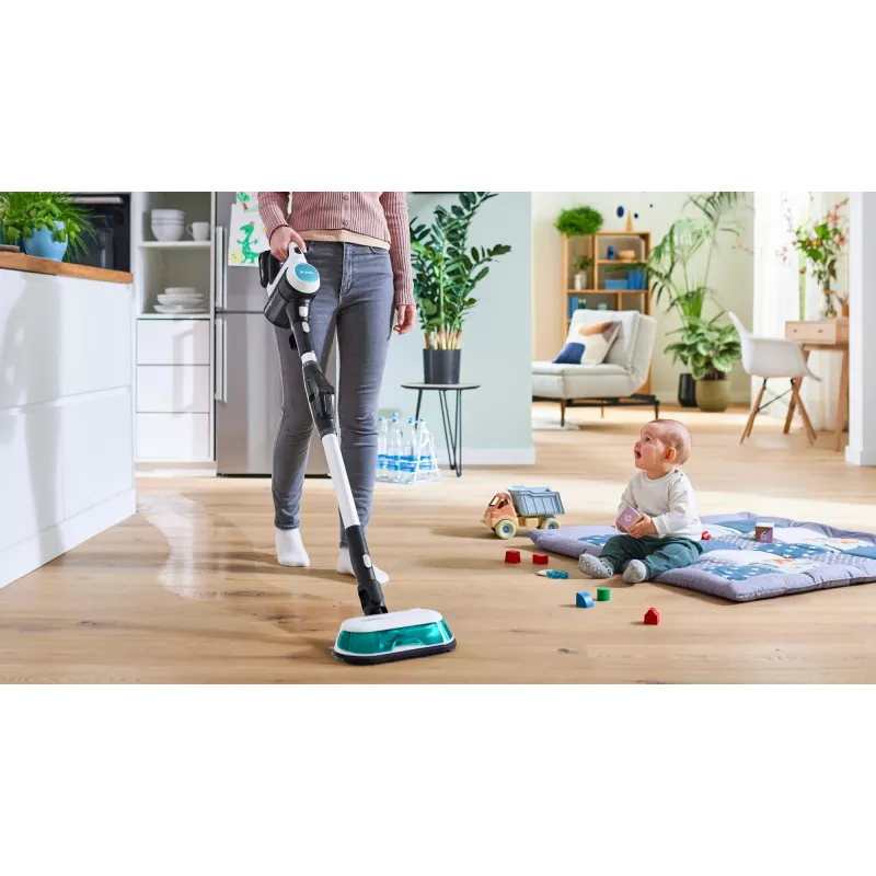 Bosch Unlimited 7 ProHygienic Aqua BCS71HYG1 aspirador vertical inalámbrico 2 en 1 con fregado, 18 V, HEPA, sin bolsa, 0,3 l, blanco