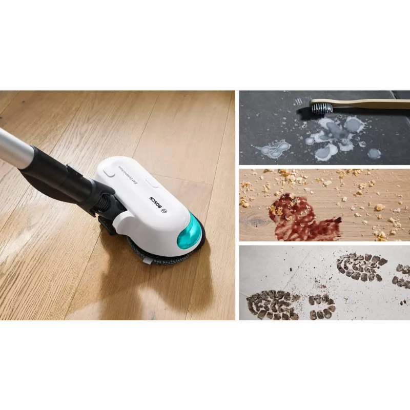 Bosch Unlimited 7 ProHygienic Aqua BCS71HYG1 aspirador vertical inalámbrico 2 en 1 con fregado, 18 V, HEPA, sin bolsa, 0,3 l, blanco