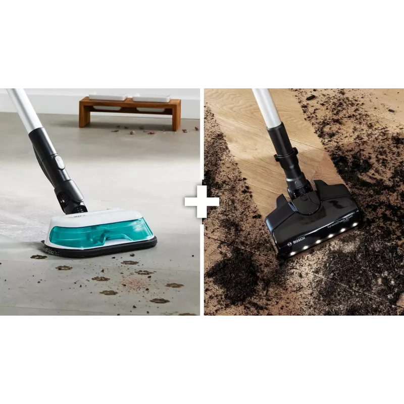 Bosch Unlimited 7 ProHygienic Aqua BCS71HYG1 aspirador vertical inalámbrico 2 en 1 con fregado, 18 V, HEPA, sin bolsa, 0,3 l, blanco