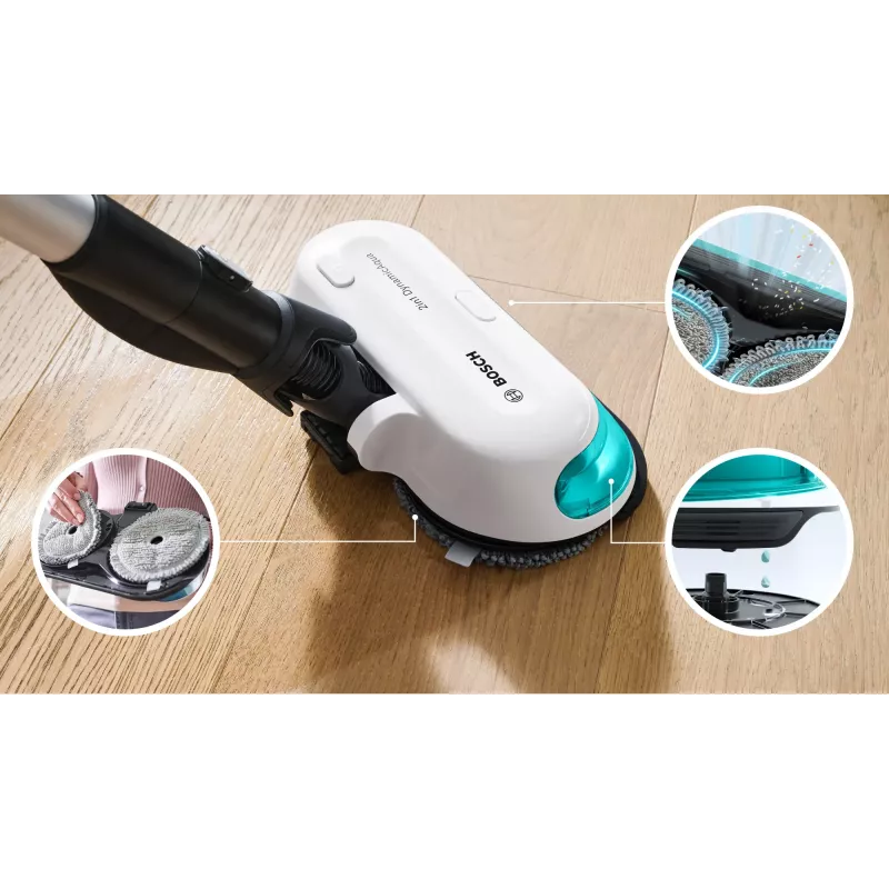 Bosch Unlimited 7 ProHygienic Aqua BCS71HYG1 aspirador vertical inalámbrico 2 en 1 con fregado, 18 V, HEPA, sin bolsa, 0,3 l, blanco