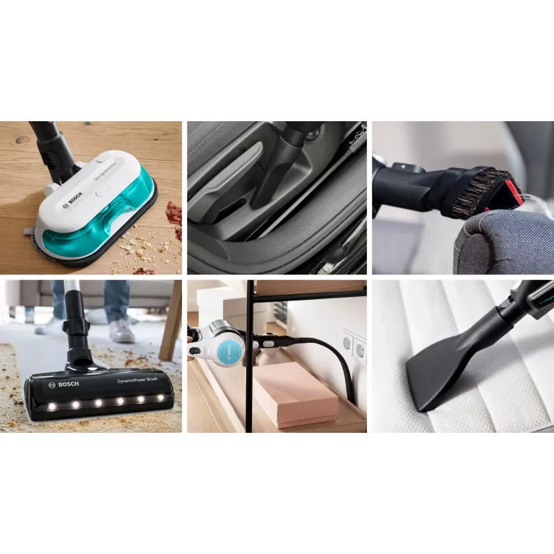 Bosch Unlimited 7 ProHygienic Aqua BCS71HYG1 aspirador vertical inalámbrico 2 en 1 con fregado, 18 V, HEPA, sin bolsa, 0,3 l, blanco