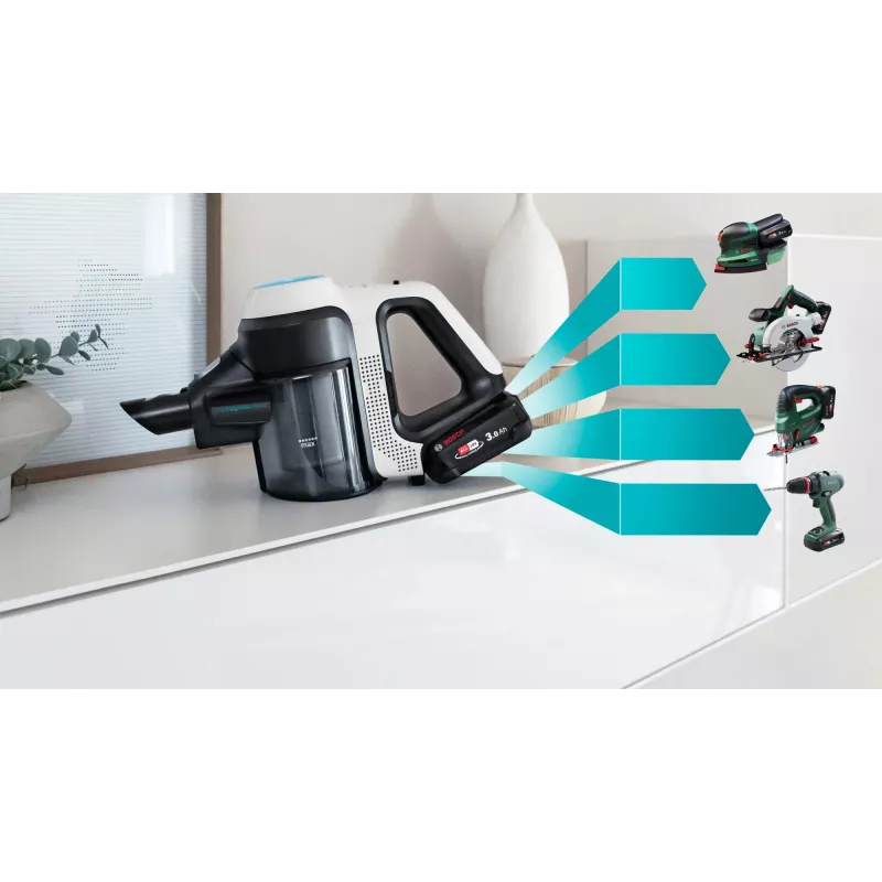 Bosch Unlimited 7 ProHygienic Aqua BCS71HYG1 aspirador vertical inalámbrico 2 en 1 con fregado, 18 V, HEPA, sin bolsa, 0,3 l, blanco