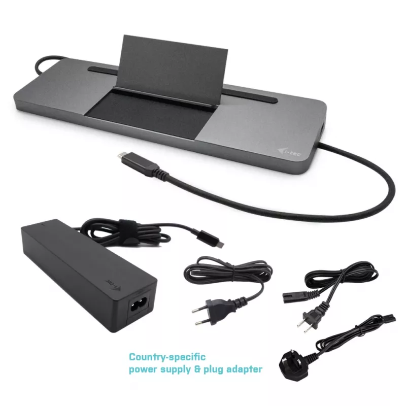 i-tec Metal SB-C Estación de acoplamiento ergonómica 4K 3x Display con Power Delivery 85 W + cargador universal 100 W