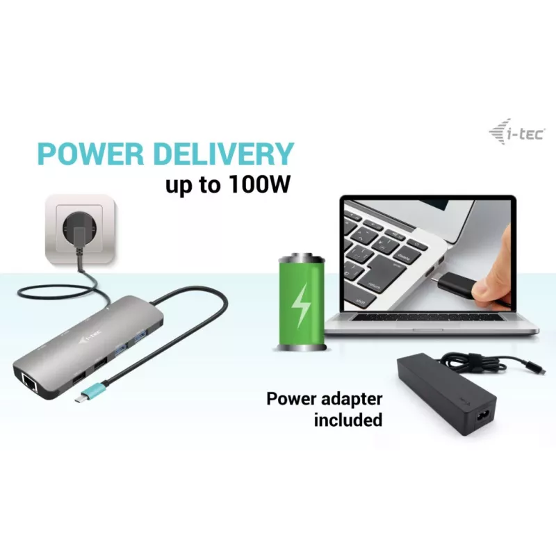 i-tec Metal USB-C Nano Estación de acoplamiento 2x Display con PD 100 W + cargador 100W