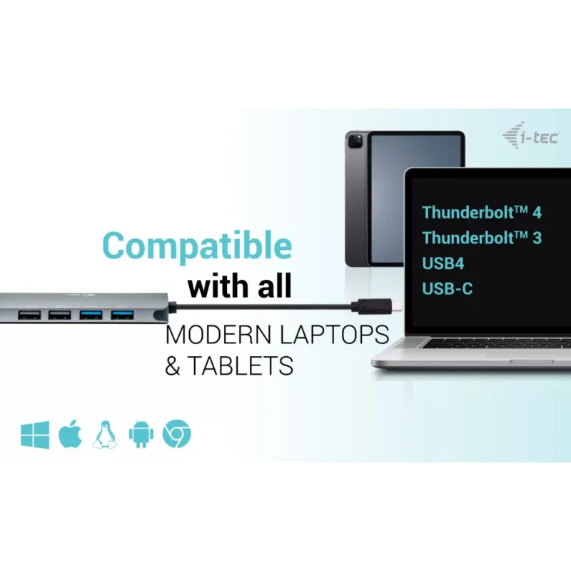 i-tec Metal USB-C Nano Estación de acoplamiento 2x Display con PD 100 W + cargador 100W
