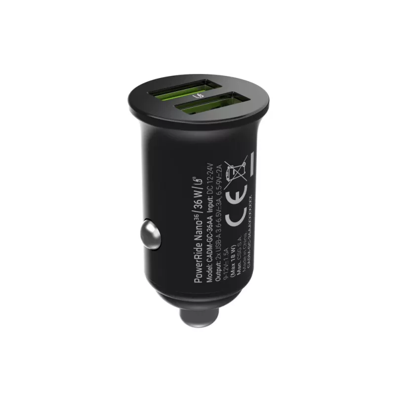 Green Cell GC PowerRide Nano36 CADM-GC-36AA cargador de coche 36 W 6 A, 2 × USB-A, carga rápida Ultra Charge, 12/24 V, negro