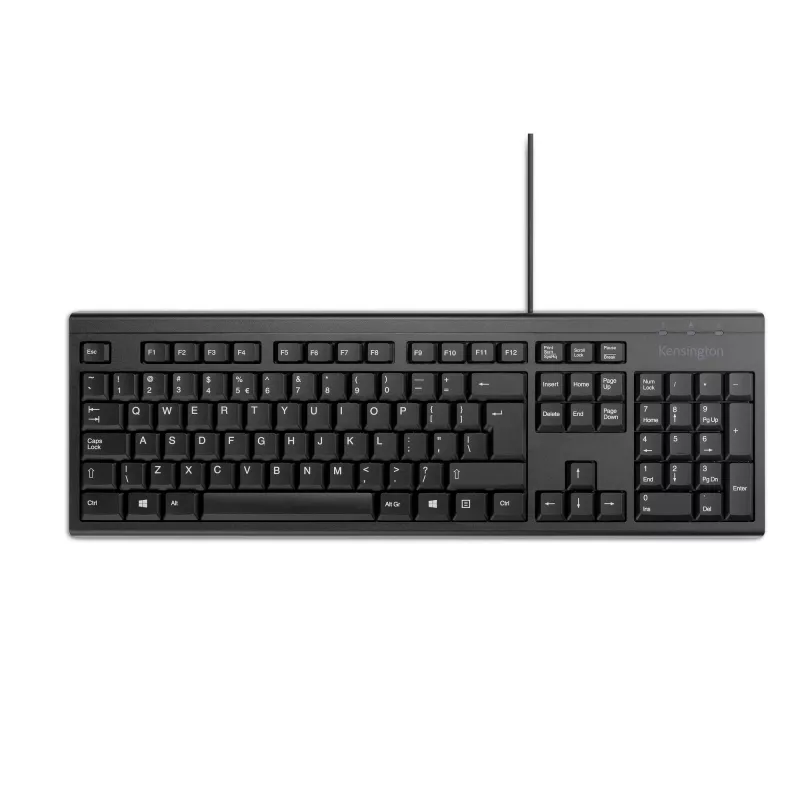 Kensington K63727WW, Full-size (100%), Cableado, USB, Membrana, QWERTY, Negro