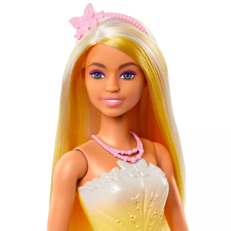 Barbie A Touch of Magic Muñeca Royal con cabello con mechas claras, falda con estampado de mariposas y accesorios