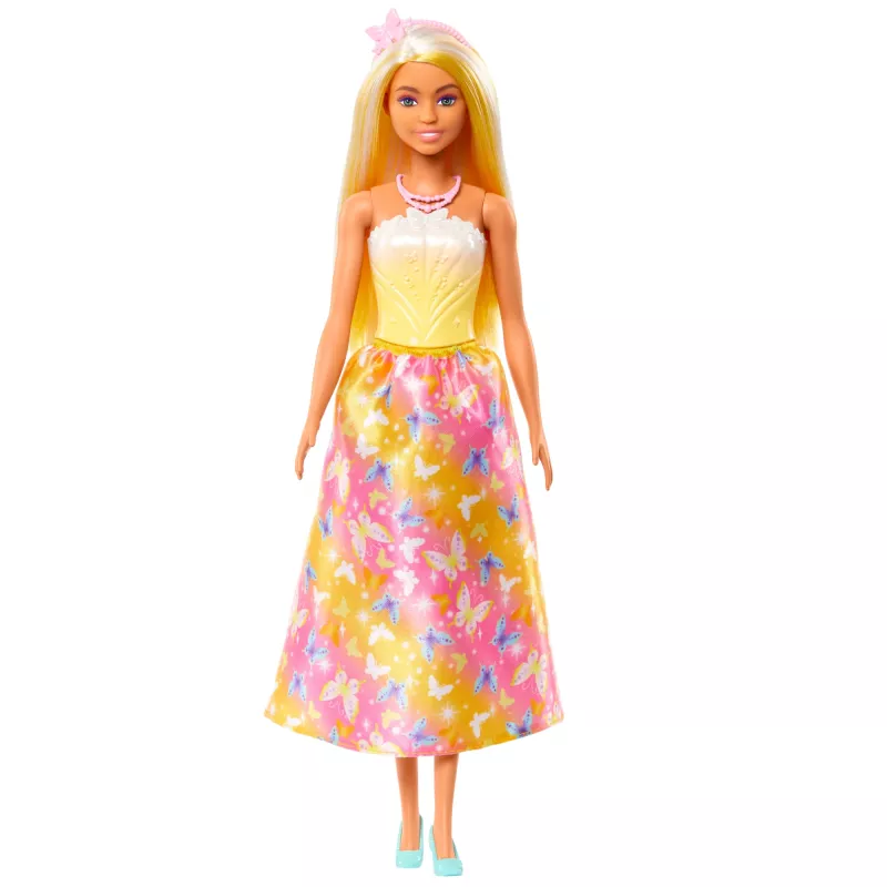Barbie A Touch of Magic Muñeca Royal con cabello con mechas claras, falda con estampado de mariposas y accesorios