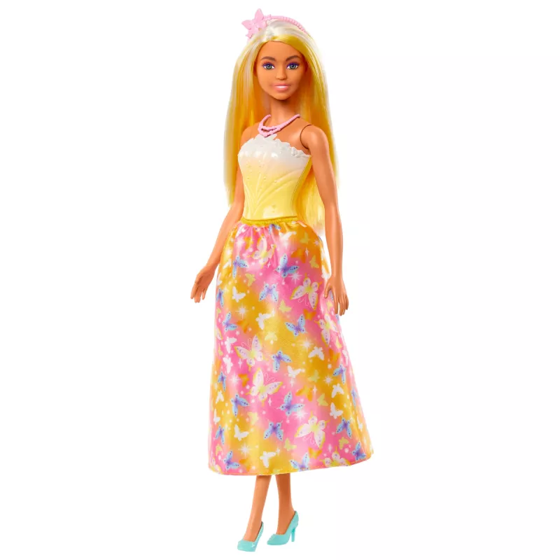 Barbie A Touch of Magic Muñeca Royal con cabello con mechas claras, falda con estampado de mariposas y accesorios