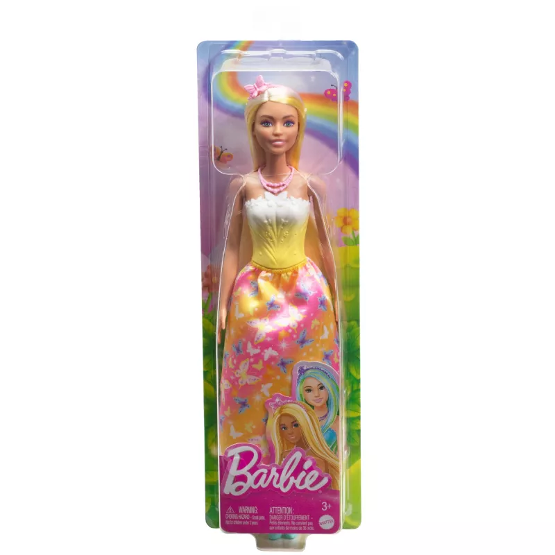 Barbie A Touch of Magic Muñeca Royal con cabello con mechas claras, falda con estampado de mariposas y accesorios